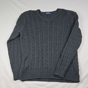 Ralph Lauren Dark Gray V-Neck Cable Knit Sweater